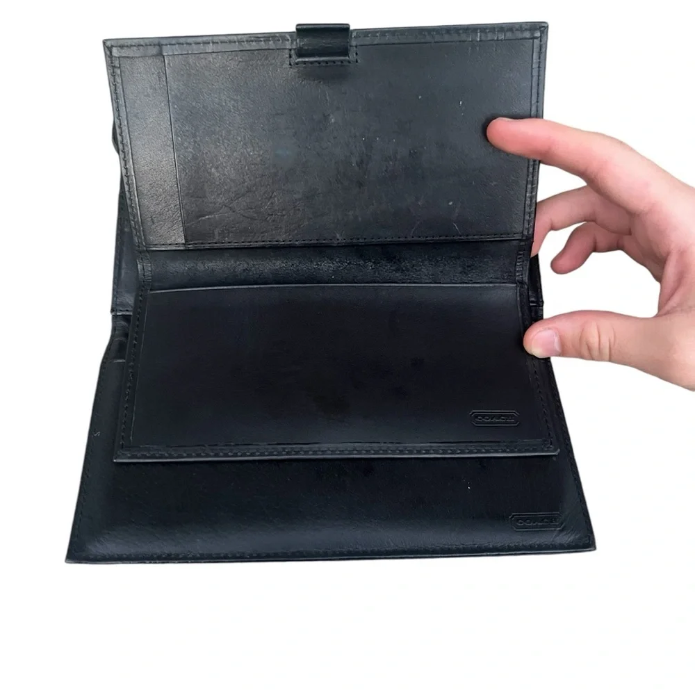 Vintage Coach Water Buffalo Combination Wallet Checkbook Black Leather 4859 Used